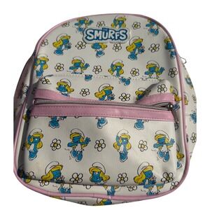The Smurfs Smurfette Mini Backpack‎ White Pink Floral Faux Leather Cartoon Bag